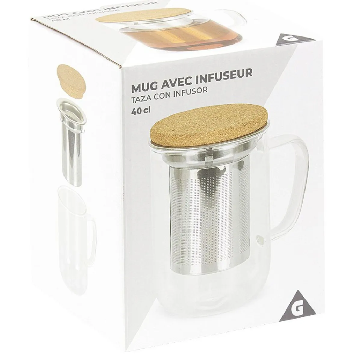 Vaisselle Et Accessoires De Table<Gifi Mug avec infuseur en inox verre et couvercle en bambou