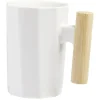 Gifi Mug blanc avec anse en bois| Vaisselle Et Accessoires De Table