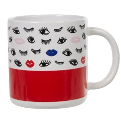Gifi Mug blanc et rouge motif oeil et bouche| Vaisselle Et Accessoires De Table