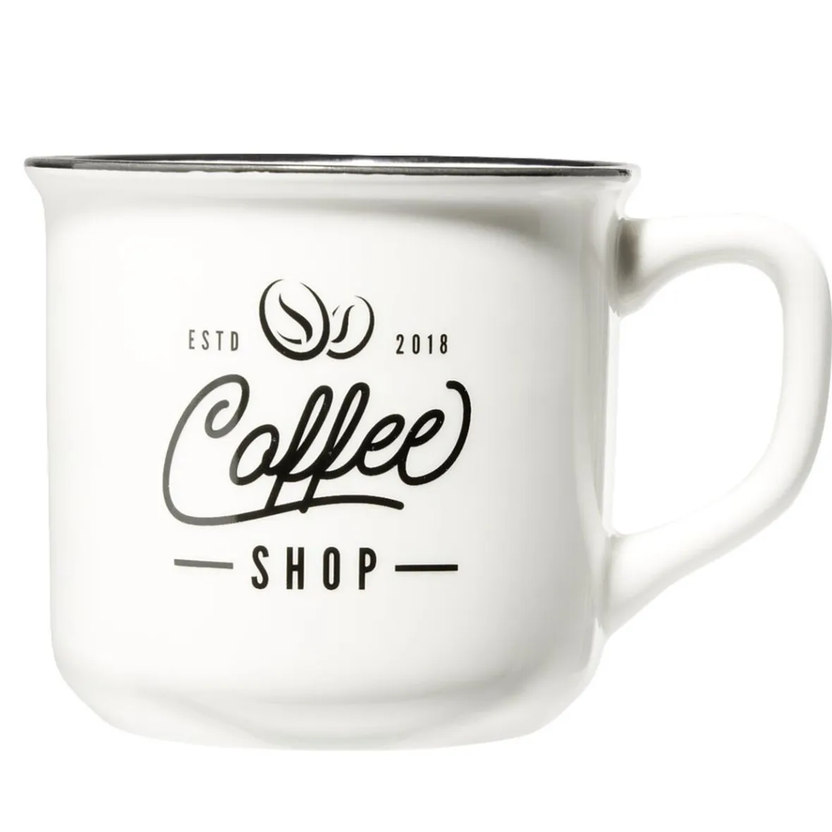 Vaisselle Et Accessoires De Table<Gifi Mug café en porcelaine effet email blanc bord noir Coffee shop 33cl H8,5cm