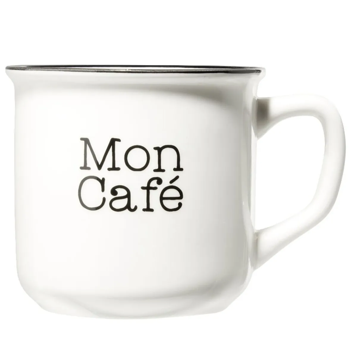Vaisselle Et Accessoires De Table<Gifi Mug café en porcelaine effet email blanc et bord noir Mon café 33cl H8,5cm
