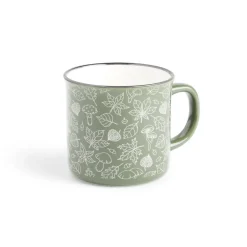 Gifi Mug décor feuille automne en porcelaine vert et blanc 320ml| Vaisselle Et Accessoires De Table