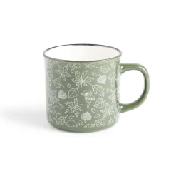 Gifi Mug décor feuille automne en porcelaine vert et blanc 320ml| Vaisselle Et Accessoires De Table
