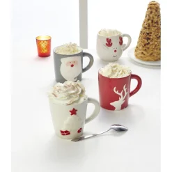 Gifi Mug de Noël blanc motif relief tête de renne cornes rouge 37 cl| Vaisselle Et Accessoires De Table