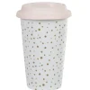 Gifi Mug de transport blanc pois doré avec couvercle| Vaisselle Et Accessoires De Table