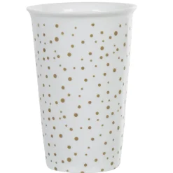 Gifi Mug de transport blanc pois doré avec couvercle| Vaisselle Et Accessoires De Table