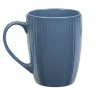 Gifi Mug en porcelaine 35 cl bleu avec rainures verticales en relief| Vaisselle Et Accessoires De Table