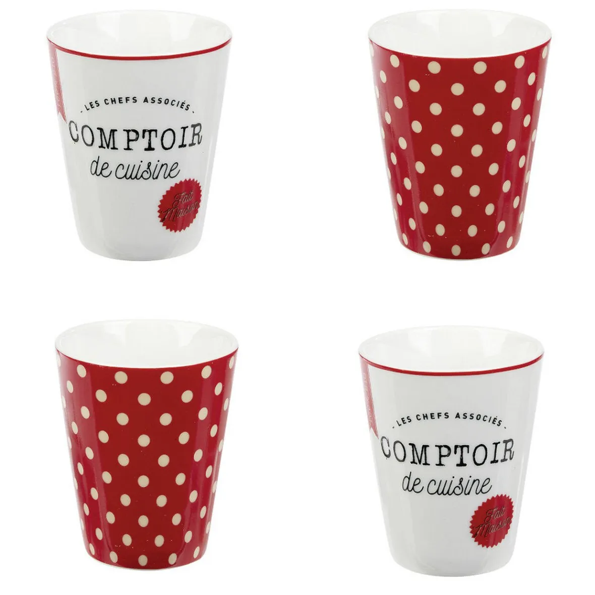 Gifi Mug en porcelaine rouge pois blanc 20 cl x4| Vaisselle Et Accessoires De Table