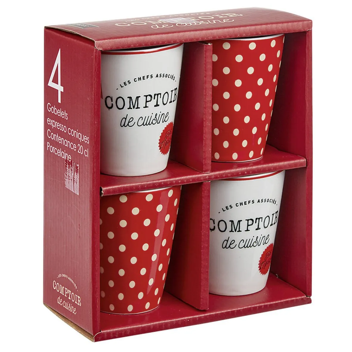 Gifi Mug en porcelaine rouge pois blanc 20 cl x4| Vaisselle Et Accessoires De Table