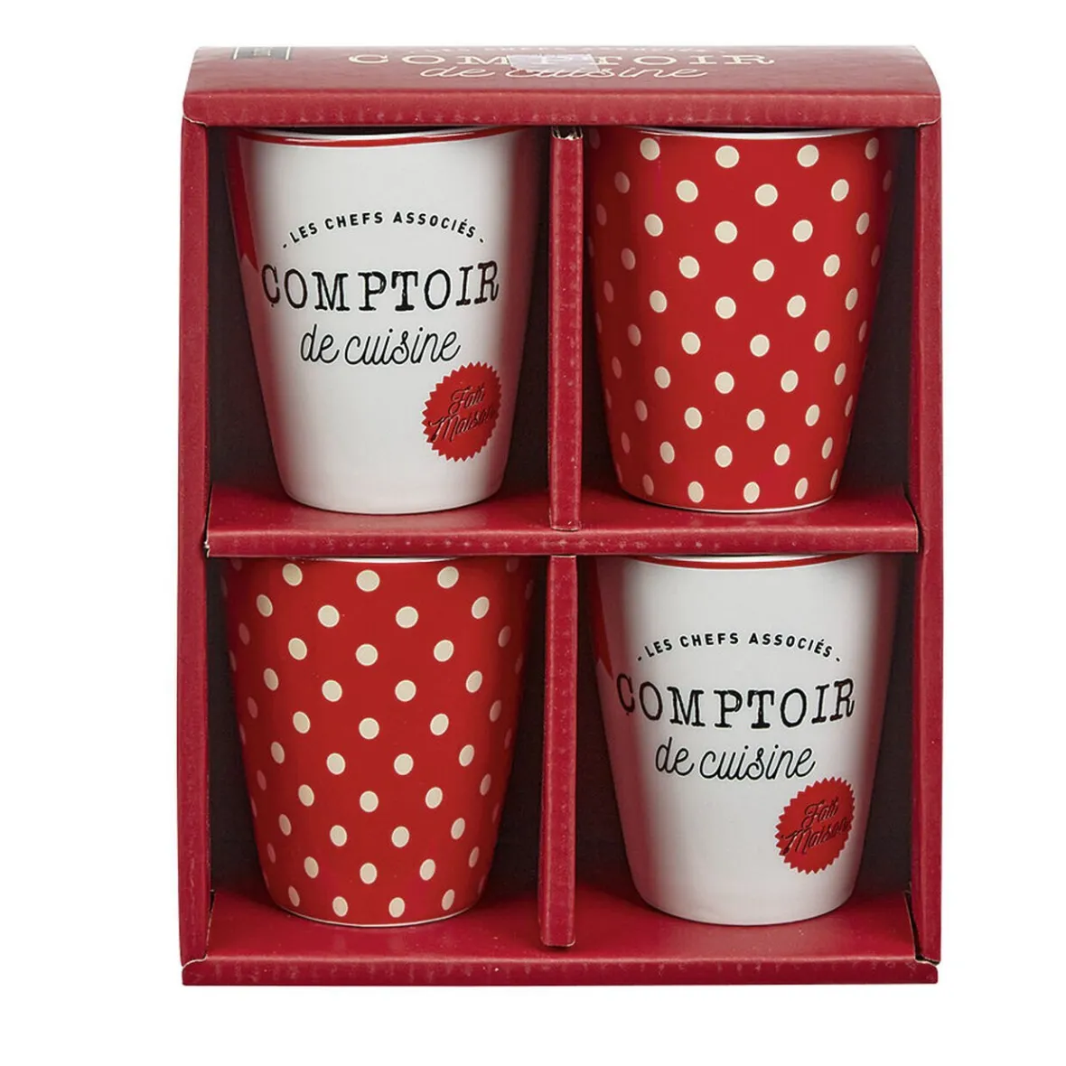 Gifi Mug en porcelaine rouge pois blanc 20 cl x4| Vaisselle Et Accessoires De Table