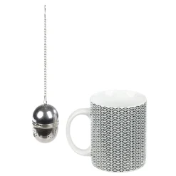 Gifi Mug porcelaine avec boule à thé inox noir blanc 35 cl| Vaisselle Et Accessoires De Table