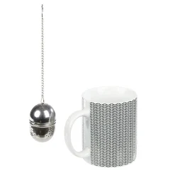 Gifi Mug porcelaine avec boule à thé inox noir blanc 35 cl| Vaisselle Et Accessoires De Table