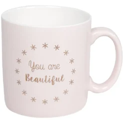 Gifi Mug rose à message beautiful motif étoiles dorées| Vaisselle Et Accessoires De Table