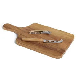 Gifi Planche de présentation avec couteau et tire-bouchon acacia 37x19cm| Vaisselle Et Accessoires De Table