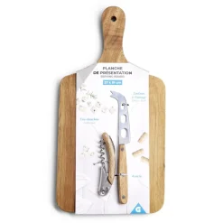 Gifi Planche de présentation avec couteau et tire-bouchon acacia 37x19cm| Vaisselle Et Accessoires De Table