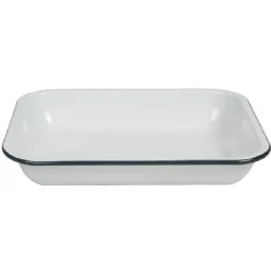Cuisson<Gifi Plat à four acier émaillé blanc contour bleu