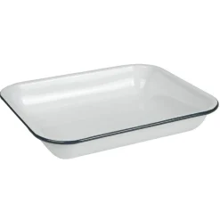 Cuisson<Gifi Plat à four acier émaillé blanc contour bleu