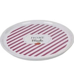 Gifi Plat à tarte céramique blanc rayure rouge| Vaisselle Et Accessoires De Table