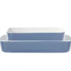 Cuisson<Gifi Plat cuisson rectangulaire exterieur bleu interieur blanc 1L 2L x2