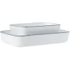 Cuisson<Gifi Plat cuisson rectangulaire blanc bordure bleue 1L et 2L x2