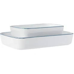 Cuisson<Gifi Plat cuisson rectangulaire blanc bordure bleue 1L et 2L x2