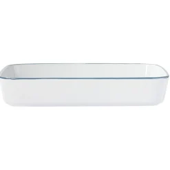 Cuisson<Gifi Plat cuisson rectangulaire blanc bordure bleue 1L et 2L x2