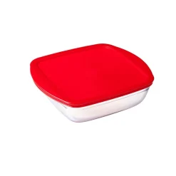 Cuisson<Gifi Plat de cuisson carré en verre avec couvercle en plastique 1 L