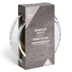 Cuisson<Gifi Plat en verre borosilicate x2 - Ø22,6cm et Ø27cm