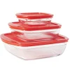 Cuisson<Gifi Plat en verre transparent Ôcuisine avec couvercle rouge x3