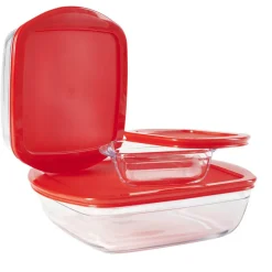 Cuisson<Gifi Plat en verre transparent Ôcuisine avec couvercle rouge x3