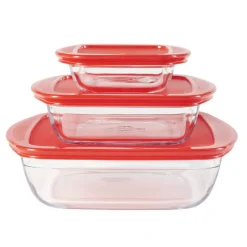 Cuisson<Gifi Plat en verre transparent Ôcuisine avec couvercle rouge x3