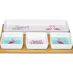 Gifi Plateau + 4 coupelles motif flamant rose| Vaisselle Et Accessoires De Table
