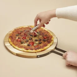 Préparation Culinaire<Gifi Plateau à pizza en bois avec roulette en acier