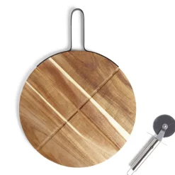 Préparation Culinaire<Gifi Plateau à pizza en bois avec roulette en acier