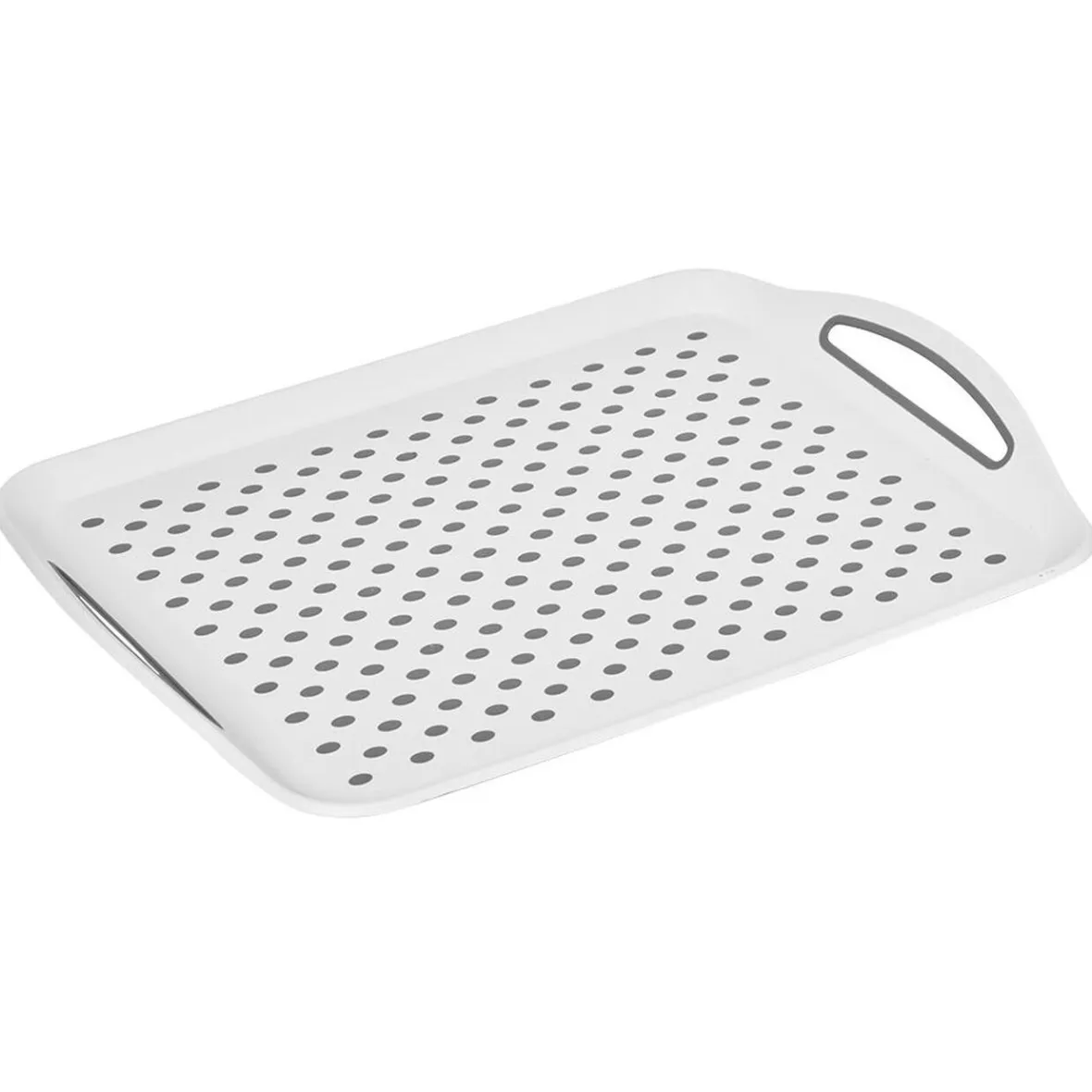 Gifi Plateau antidérapant avec poignées blanc picots gris| Vaisselle Et Accessoires De Table