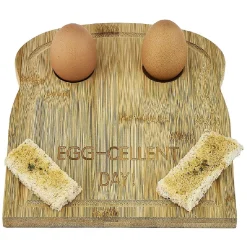Gifi Plateau avec 2 emplacements à oeufs en bambou 24x20cm| Vaisselle Et Accessoires De Table