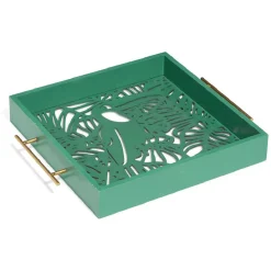 Gifi Plateau avec motif tropical ajouré et fond en verre| Vaisselle Et Accessoires De Table