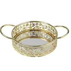 Gifi Plateau déco dorée fond en verre avec poignées| Vaisselle Et Accessoires De Table