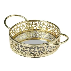 Gifi Plateau déco dorée fond en verre avec poignées| Vaisselle Et Accessoires De Table