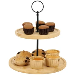 Vaisselle Et Accessoires De Table<Gifi Plateau de présentation 2 niveaux en bambou et fer Ø16,5xH21,5cm