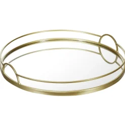 Gifi Plateau miroir rond contour métal doré| Vaisselle Et Accessoires De Table