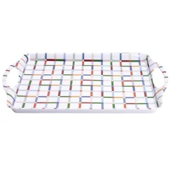 Vaisselle Et Accessoires De Table<Gifi Plateau rectangulaire blanc motifs carreaux multicolores 34x50,5cm