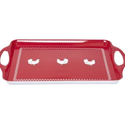 Gifi Plateau rectangulaire design poule mélaminé rouge et blanc| Vaisselle Et Accessoires De Table