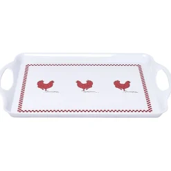 Gifi Plateau rectangulaire design poule mélaminé rouge et blanc| Vaisselle Et Accessoires De Table
