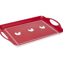 Gifi Plateau rectangulaire design poule mélaminé rouge et blanc| Vaisselle Et Accessoires De Table