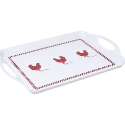 Gifi Plateau rectangulaire design poule mélaminé rouge et blanc| Vaisselle Et Accessoires De Table