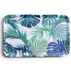 Vaisselle Et Accessoires De Table<Gifi Plateau rectangulaire mélaminé feuillage exotique blanc et bleu 19x30cm