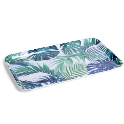 Vaisselle Et Accessoires De Table<Gifi Plateau rectangulaire mélaminé feuillage exotique blanc et bleu 19x30cm