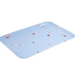 Gifi Plateau rectangulaire rayé bleu blanc motif nageur - plastique 45x31cm| Vaisselle Et Accessoires De Table