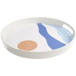 Gifi Plateau rond design abstrait vague et soleil - plastique Ø34,5xH4cm| Vaisselle Et Accessoires De Table